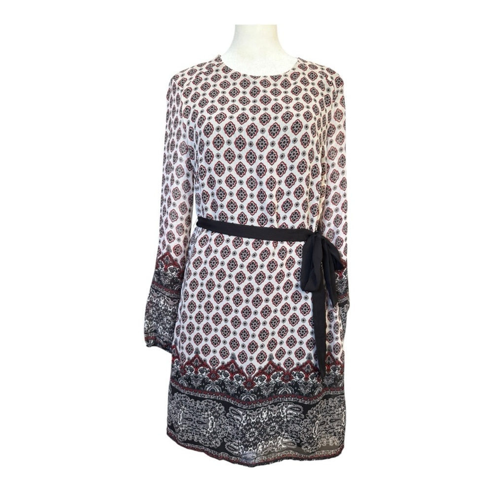 Belted Patterned Dress for Office, Work, or Out XS